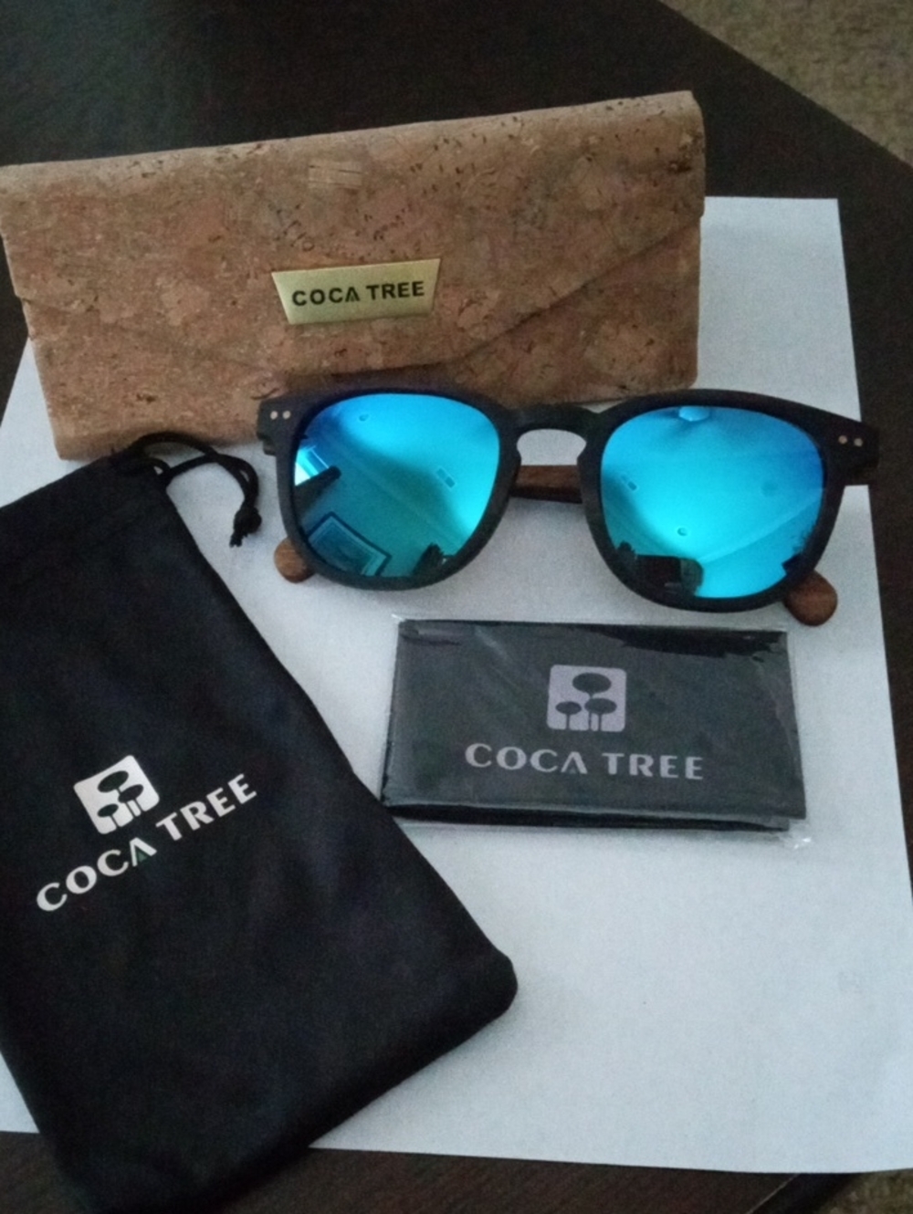 Coca Tree Ebony - Blue Mirrored Lens Sunglasses.